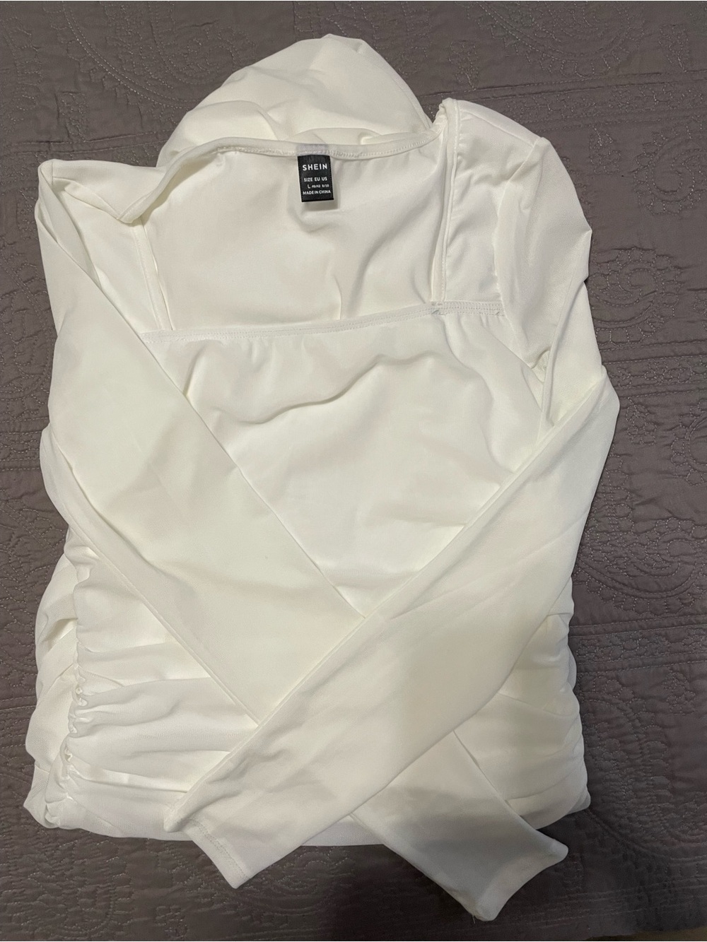 SHEIN White Hooded Ruched-Side Slim Pullover Sweatshirt